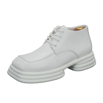 Dedo do pé quadrado Homens Tornozelo Botas de Sola Grossa Homens de Branco, Sapatos de Segurança de Tênis Homem Designer de Sapatos