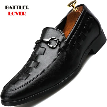 Apontou-Toe de Couro dos Homens Oxfords, masculina Casual Marca de Sapatos Mocassins Masculinos Mocassins de Negócios Formal de Sapatos de Vestido Plus Size 38-47