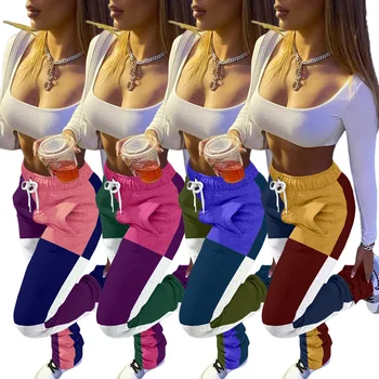 Adogirl Moda Patchwork Mulheres Ruched Calças Casuais Longo Trouses Empilhados Calça Legging Cintura Alta Jogging Femme Streetwea