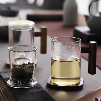 Criativo estilo Japonês xícara de chá de chá de separação de água do filtro de copa alta borosilicato transparente de vidro copo de água home office