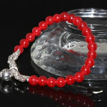 Venda quente natural 6mm vermelho calcedônia pedra jades vertente pulseiras de bolinhas mulheres preço atacado jóias elegantes 7,5 polegadas B1961