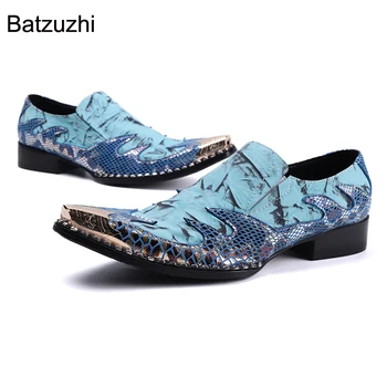 Batzuzhi Nova Marca Homens Sapatos Personalidade de Metal Toe Azul Formal, Vestido de Couro Sapatos de Homens de Negócios, de Festa e Sapatos de Casamento Masculino
