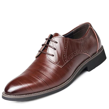 Luxo Couro, masculina Casual Dedo do pé Camada de Couro de Negócios Formais, Sapatos de bico de Baixo-superior Casamento Escritório Sapato
