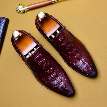 ZERO MAIS Crocodilo Desigh de Couro Genuíno Sapatos Oxford Para os Homens de Vestido de Luxo, Sapatos de Deslizamento No Casamento de Couro Brogues 3 Cores