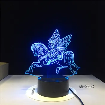 3D Noite do DIODO emissor de Luz para Ter Asas Unicórnio com 7 Cores de Luz para a Decoração Home Cavalo Cavalo Lâmpada Dom Incrível Lâmpada AW-2952