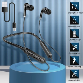 Fone de ouvido Bluetooth compatível 5.1 Fone de ouvido sem Fio Decote Fones de ouvido IPX5 Esporte Impermeável Auscultadores Com Cancelamento de Ruído de Microfone
