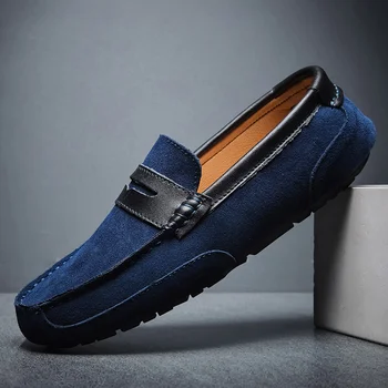 Homens Vintage Mens Sapatas de Deslizamento em Sapatos Casuais dos Homens de Camurça Flats Masculino Confortável Respirável Mocassins o Homem da Moda, o Calçado Plus Size