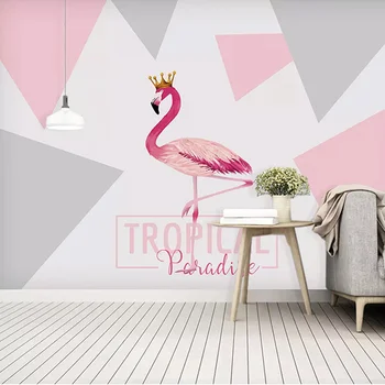 Nordic ins Flamingo PLANO de fundo do papel de parede sala quarto em 3D mural de cinema e televisão de parede sem costura decorativa de parede