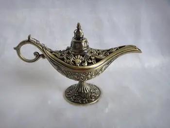 Bela Coleção Do Tibete Al*suplemento do Gênio da Lâmpada de Óleo 2PCS russo chá de Panela Al--suplemento Paquistão lâmpada Decoração de BRONZE Prata