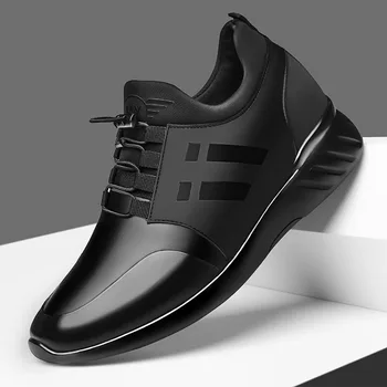 2022 Outono Inverno Novo Homens Casuais Sapatos de Tênis de Lycra de Couro de Vaca 6CM de Aumentar a Altura de Sapatos de British Luz Plana Exterior de Viagens