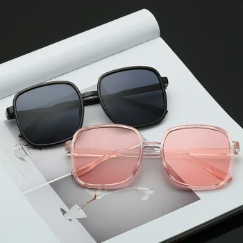 A nova safra de grandes dimensões Praça Óculos de sol feminino masculino da Marca Retro Grande Armação Óculos de Sol Transparente UV400 oculos feminino masculino