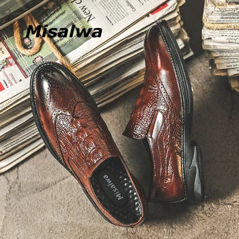 Misalwa Brogue Homens Se Vestem Sapatos De Homens Britânica De Oxford, Sapatos Casuais De Negócios Sapatos De Crocodilo Padrão Cavalheiro Sapatos Sem Cadarço