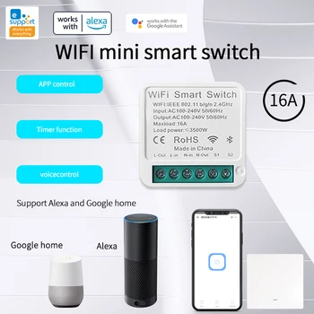 EWeLink wi-Fi 16A Mini Smart Switch de Suporte de 2 Vias de Controle Inteligente de Automação residencial Módulo Sensor Funciona Com Alexa Inicial do Google