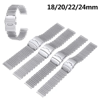 Relógio de Aço inoxidável Pulseira de Moda, Cor de Prata Bracelete pulseira em linha Reta Final de Malha Faixa de Relógio Pulseira de 18mm,20mm,22mm,24mm