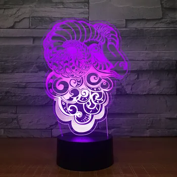 2018 Nova Personalidade, Noite, Luz de Toque Colorida de Controle Remoto 3d Luminárias Linda de 7 de alteração de cor 3D Lâmpada