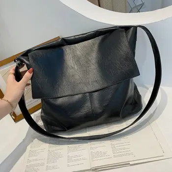 Moda grande capacidade bolsa de ombro feminino saco de cor sólida, de couro macio, saco de mensageiro 2021 verão nova, simples tote bag preto
