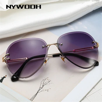 NYWOOH Moda Piloto de Óculos de sol das Mulheres Gradiente sem aro Óculos de Sol das Senhoras da Moda a Marca de Designer Framless UV400 Óculos