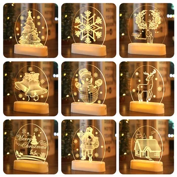 Papai Noel 3D Noite Luzes da Decoração do Quarto LED Lâmpada de Tabela Decoração de Natal do floco de Neve de Cabeceira Lâmpada de Presente de natal Elk Lâmpada da Noite