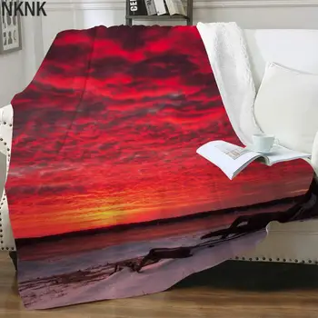 NKNK Brank Natureza Cobertor Céu Cobertores Para Camas de Pelúcia Vermelha Jogar Cobertor Paisagem de Impressão 3D Sherpa Cobertor de Moda de Alta Qualidade