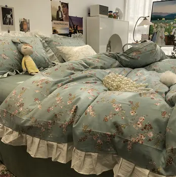 Vintage elegante pastoral floral conjunto de roupa de cama,bela algodão twin completo, rainha, Rei de têxteis lar lençol fronha capa de edredão