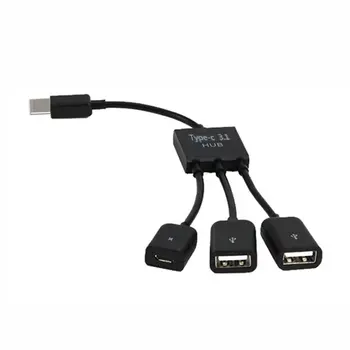 3 em 1-Tipo c-Hub USB Macho para Fêmea do Casal Anfitrião USB 2.0 OTG Cabo Adaptador Para Smartphone, Computador, Tablet Porta 3