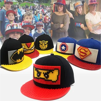 Venda nova Filhos personalidade DIY chapéu de blocos de construção de montagem boné de beisebol adulto televisão de super-herói cosplay pac dos desenhos animados bonitos prop
