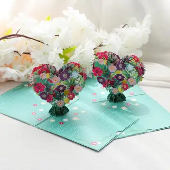 Cartões 3D Coração de Tinta Sangramento Artesanal estampa Floral Saudação de Feriado de ação de Graças Cartões para o Dia dos Namorados
