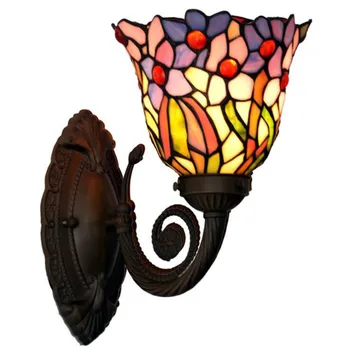 Vintage Tiffany de Vidro Coloridas Flores Bohemia Lâmpada de Parede para o Hall de entrada, Corredor, casa de Banho Espelho de Parede, Luminária 1107