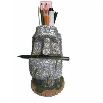 Pedra Criativas Retrato Retrô, Estilo De Ilha De Páscoa Moai Artesanato De Resina Caneta Titular Pequenos Objetos De Armazenamento De Área De Trabalho Tipo De Decoração