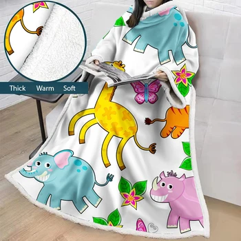 Caixa Animal Sherpa Cobertor com Manga Tropical Animal Zoo de Veludo, de Pelúcia Jogar Cobertor Dinossauro Colcha para Adultos Crianças