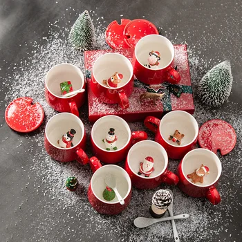 Criativo cerâmica animal 3D mark xícara de café com leite, copa do casal copo com tampa de Natal copo de água