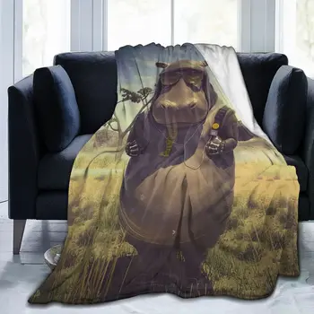 animais de impressão 3D impresso cobertor colcha cobertor retro roupa de cama praça para piquenique macio cobertor Hipopótamo