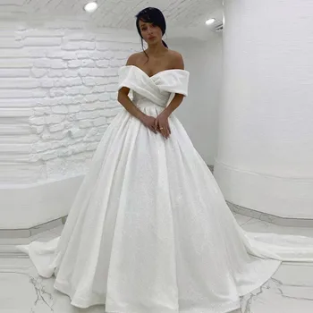 A elegante Linha Gliter Princesa Vestido de Noiva Fora do Ombro Trem da Varredura Pura Pescoço Dubai Mulheres Vestido de Noiva Vestido De Noiva