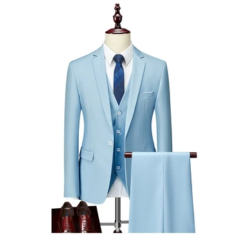2023 Homens de Negócio de Alta Qualidade Blazers/melhor casamento do Noivo Vestido de Noiva terno de três peças(Jaquetas+Colete+Calça)