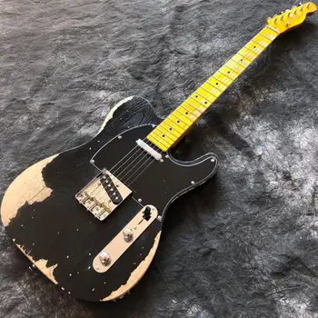 Novo estilo de 6 picadas de cor preta guitarra elétrica,Maple escala guitarra,relíquias pelas mãos,de alta qualidade de captação de gitaar.fotos reais