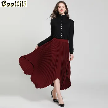 O verão por muito Tempo Boollili Mulheres de Saia Elegante Saia Plissada Vermelha de Vinho Primavera Saias das Mulheres coreano Faldas Mujer Moda 2023