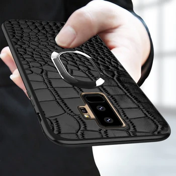 Caso de telefone Para Samsung Galaxy S10 S10E S9 Mais S7 Borda S8 Nota 8 9 A5 Suporte para Carro Magnéticas de Sucção Anel de Suporte de Textura de Crocodilo