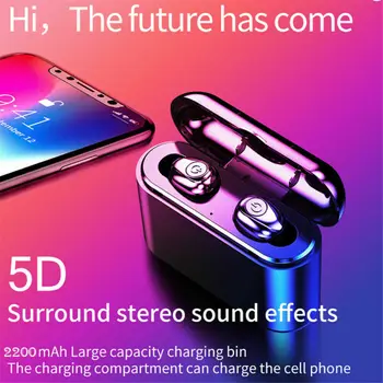 Bluetooth 5.0 Fone de ouvido Música, Esporte TWS Fones de ouvido sem Fio Mini Jogo de Fones de ouvido Estéreo hi-fi de Som do Fone de ouvido Waterprooof Mão-livre