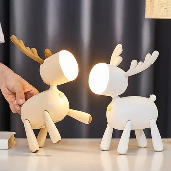 Criativo Elk LED, Lâmpada da Tabela do USB dos desenhos animados da Noite de Luz de Dimmable de Temporização de Leitura, Lâmpada de Mesa para Crianças, Presente de Natal de Cabeceira do Quarto