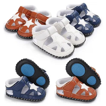 2019 Bebê Verão de Sapatos de Bebê Recém-nascido Bebê Meninas Meninos Sapatos Sólido antiderrapante Estrelas casual de Couro PU Respirável Criança Sapatos 0-18M