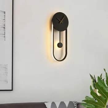 Nordic Simples LED, Lâmpada de Parede Com Relógio Para o Hotel de Cabeceira Sala de estar Decoração de Interiores Luminária Preto/Ouro Luzes de Parede