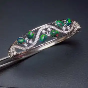 100% Natural E Real Opala pulseira Sólida S925 Prata Para as Mulheres de Cor de Gema de Anéis de Pedra de Jóias Finas