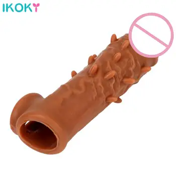 IKOKY Extensor de Pénis Brinquedos Sexuais para o sexo Masculino Pénis Mangas retardar a Ejaculação Reutilizáveis Preservativo Partículas Maiores Spike
