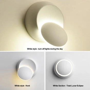 LED, Lâmpada de Parede de 360 graus de rotação ajustáveis, luz de cabeceira Branco e Preto criativo lâmpada de parede moderna Preto corredor rodada da lâmpada