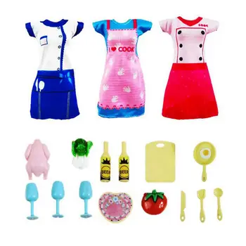 18 Itens /Monte Brinquedos da Moda Vestido em Miniatura Casa de bonecas Acessórios Mini Alimentos da Cozinha as Coisas Para a Barbie DIY Crianças Jogo