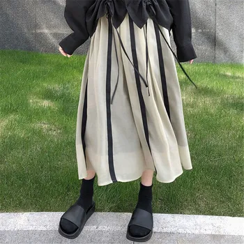 Harajuku Preto Tecido De Dupla Camada Saias Longas Mulheres Coreano Moda Saia Plissada Design Vintage Outono 2021 Escola Saia Midi