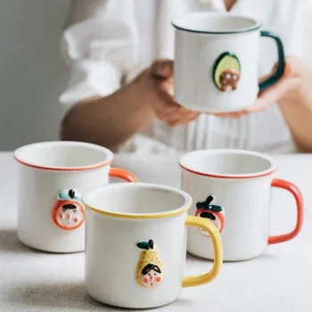 Bonito Copa кружка tazas de café Instagram Estilo Cartoon Fruto Simples Personalidade pintados à Mão Alívio Caneca Criativa Canecas Copos de Café
