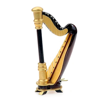 Madeira Em Miniatura Harpa Com Mini Instrumento Musical Réplica Em Miniatura Casa De Bonecas Modelo De Decoração De Casa