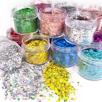 Nail Art com Glitter Colorido, Glitter Hexagonal Pó de Tamanho Misto de Glitter Nail Accesoires para Manicure Design Unhas Decorações