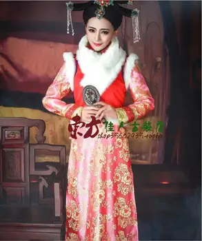 TV Jogar Legend of Da Yu Er Qing Princesa cor-de-Rosa Bordado QiZhuang Mulheres Traje de Inverno de Roupas com Gola de Pele de Cosplay